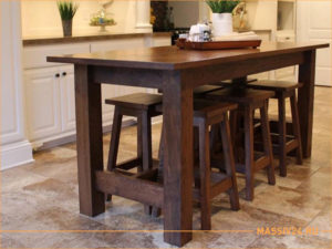 Коричневый большой кухонный стол со стульями из массива в стиле Кантри